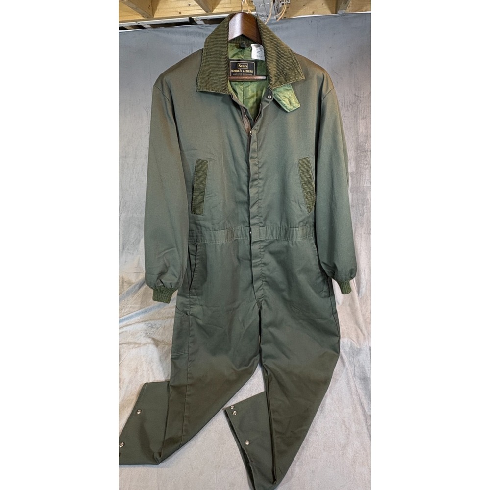 Vintage Sears Work'N Leisure Coveralls Nylon Lined Insulation Army Green 44R